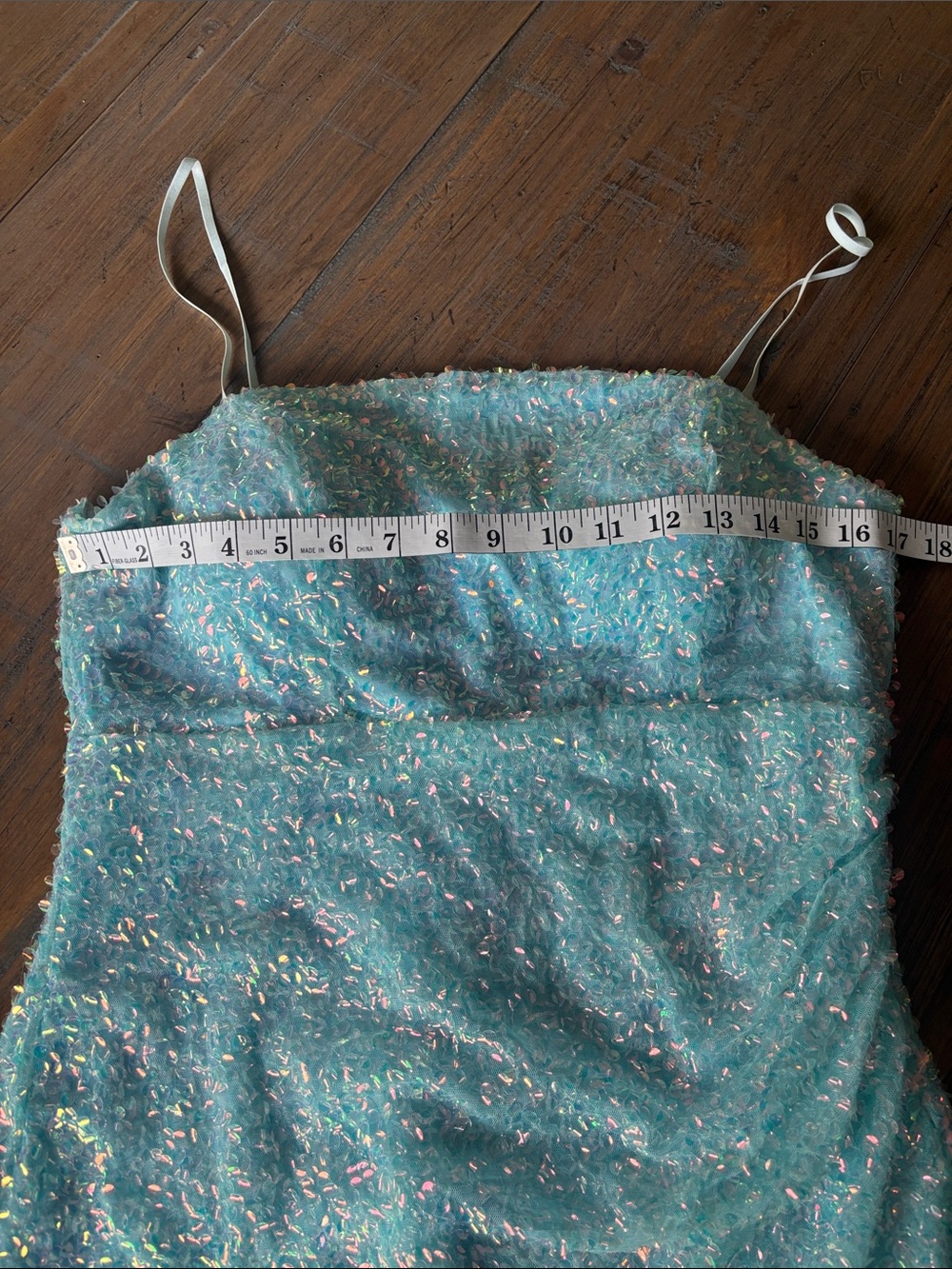Midnight Doll size L Light Blue Sequin Spaghetti Strap Dress - Picture 11 of 16